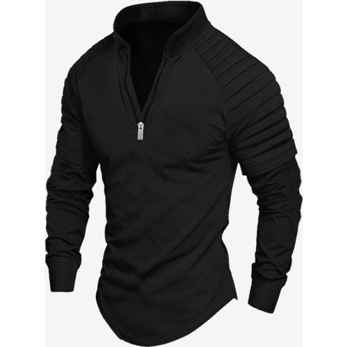 Mens Polo Shirt V-Neck Long Sleeves Zipper Regular Fit Gray Handsome Polo Shirts - milanoo.com - Modalova