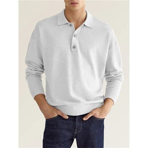 Men's Polo Shirt Collared Long Sleeves Buttons Sports T-Shirt Athletic Golf Polos Daily Shirts - milanoo.com - Modalova