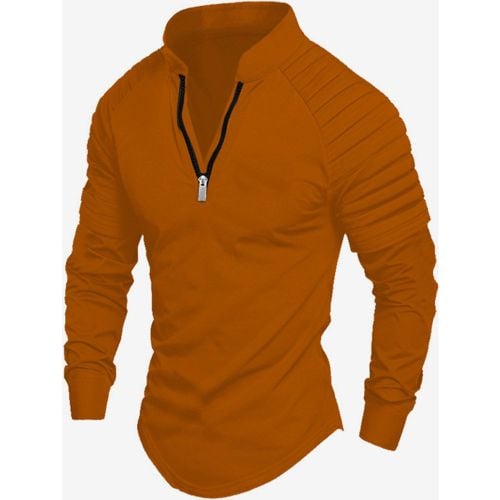 Mens Polo Shirt V-Neck Long Sleeves Zipper Regular Fit Gray Handsome Polo Shirts - milanoo.com - Modalova