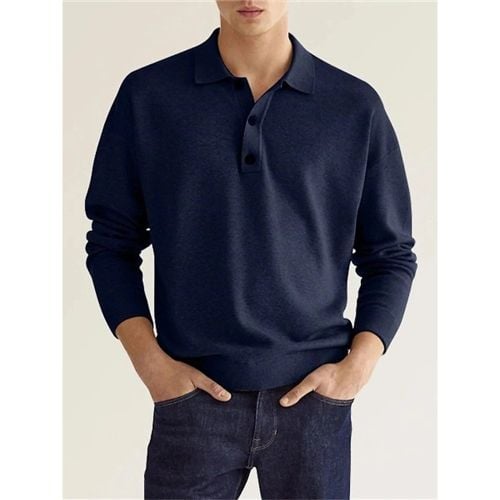 Men's Polo Shirt Collared Long Sleeves Buttons Sports T-Shirt Athletic Golf Polos Daily Shirts - milanoo.com - Modalova