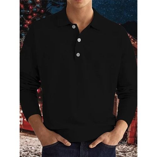 Men's Polo Shirt Collared Long Sleeves Buttons Sports T-Shirt Athletic Golf Polos Daily Shirts - milanoo.com - Modalova