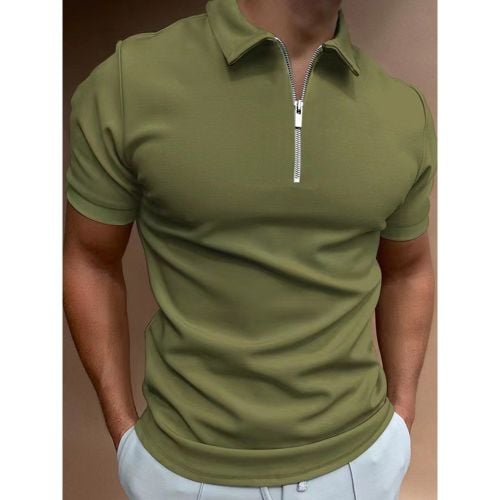 Men‘s Polo Shirt Turndown Collar Short Sleeves Zipper Regular Fit T-Shirts - milanoo.com - Modalova