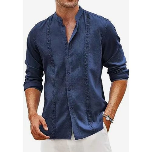 Men's Cuban Guayabera Shirts Long Sleeve Casual Summer Beach Shirts - milanoo.com - Modalova