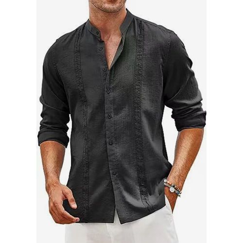 Men's Cuban Guayabera Shirts Long Sleeve Casual Summer Beach Shirts - milanoo.com - Modalova