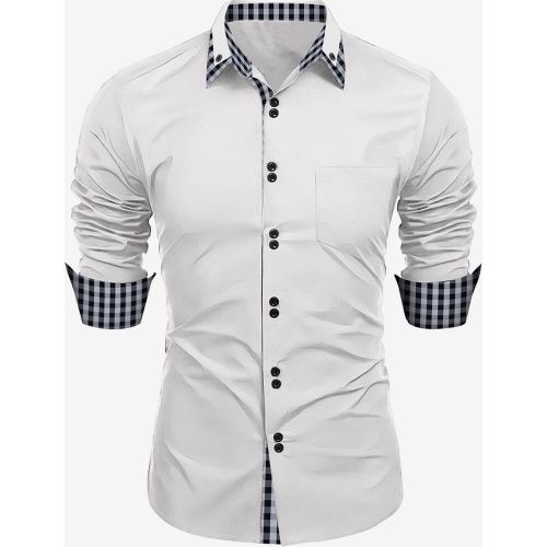 Casual Shirts For Men Double Buttons Slim Fit Turndown Collar Long Sleeve Plaid Men's Shirts - milanoo.com - Modalova