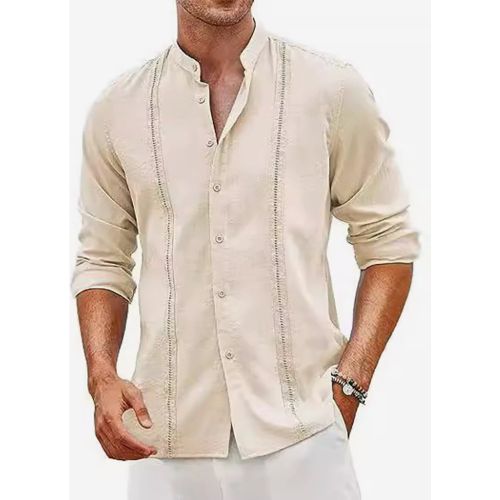 Men's Cuban Guayabera Shirts Long Sleeve Casual Summer Beach Shirts - milanoo.com - Modalova