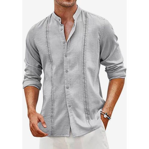 Men's Cuban Guayabera Shirts Long Sleeve Casual Summer Beach Shirts - milanoo.com - Modalova