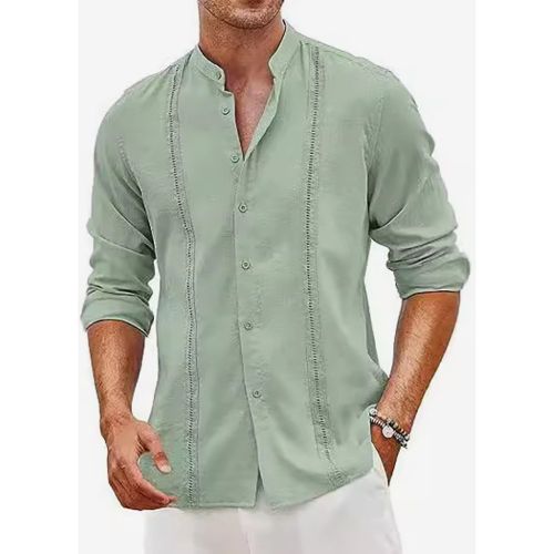 Men's Cuban Guayabera Shirts Long Sleeve Casual Summer Beach Shirts - milanoo.com - Modalova