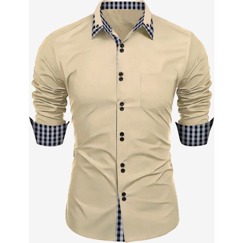 Casual Shirts For Men Double Buttons Slim Fit Turndown Collar Long Sleeve Plaid Men's Shirts - milanoo.com - Modalova