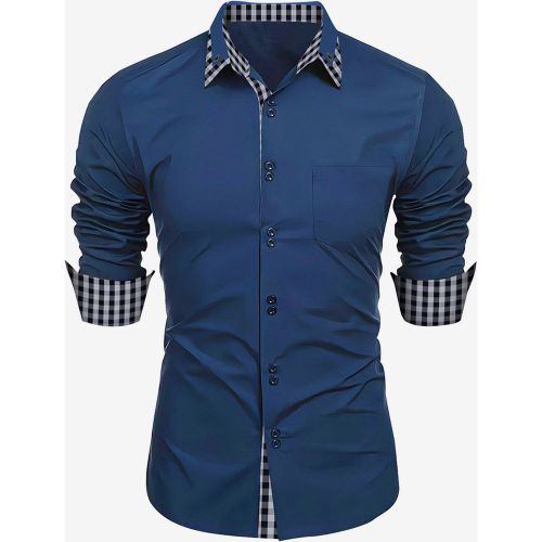 Casual Shirts For Men Double Buttons Slim Fit Turndown Collar Long Sleeve Plaid Men's Shirts - milanoo.com - Modalova