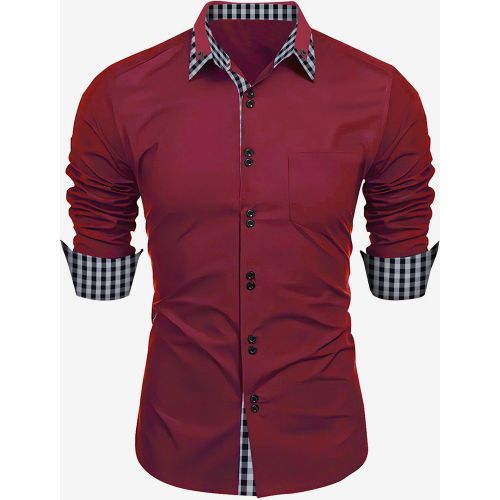 Casual Shirts For Men Double Buttons Slim Fit Turndown Collar Long Sleeve Plaid Men's Shirts - milanoo.com - Modalova