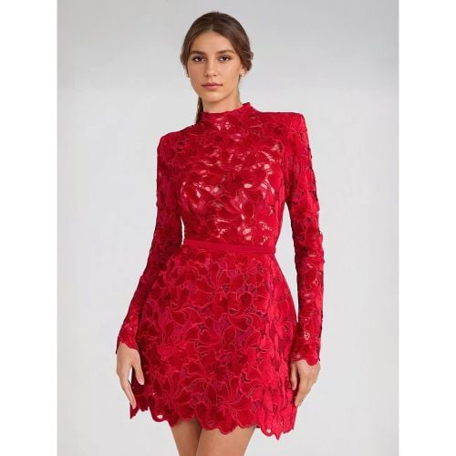 Lace Dress High Neck Long Sleeve Birthday Party Spring Mini Dress For Women 2025 - milanoo.com - Modalova