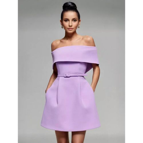 A-line Mini Dress Belted Off-Shoulder Elegant Birthday Party Dress For Women 2025 - milanoo.com - Modalova