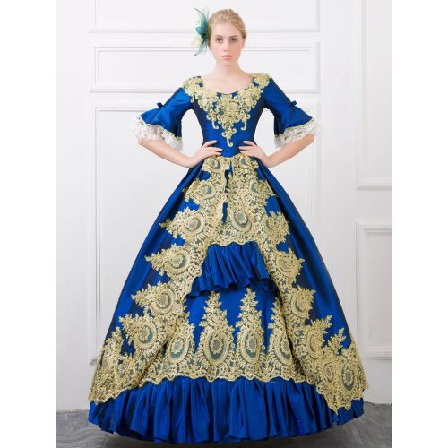 Victorian Dress Costume Women's Rococo Satin Bell Half Sleeves Princess Ball Gown Retro Costumes outfits Halloween - milanoo.com - Modalova