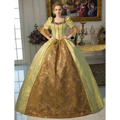 Victorian Dress Costume Women's Gold Retro Costume Baroque Squared Neckline Tunic Ball Gown half Sleeves Victorian era Clothing Retro Costumes Dress H - milanoo.com - Modalova