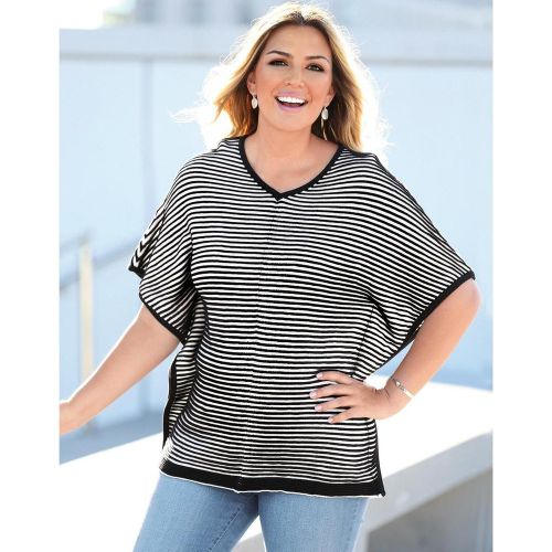 Pull poncho à rayures col en V - Blanc - 3 SUISSES - Modalova