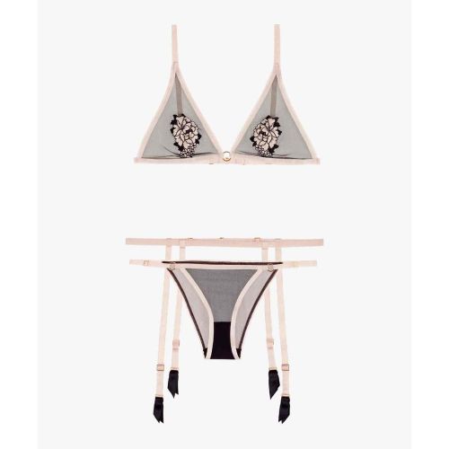 Ensemble 3 pièces - Soutien-gorge triangle - Slip mini-coeur - Porte-jarretelles - Rose - Aubade - Modalova