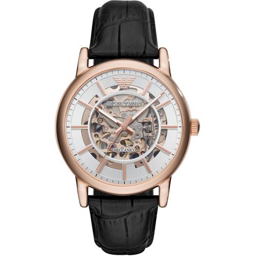 Montre Emporio Armani AR60007 - Montre Automatique Cuir Boîtier Acier Doré Rose Cadran Blanc - Emporio Armani Montres - Modalova