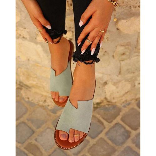 Mules plates femme cuir vert d?eau - Mes jolis nu pieds - Modalova