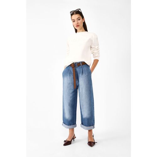 Jeans culotte effetto délavé in puro cotone con cintura - Dixie - Modalova