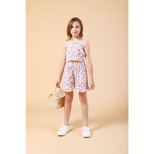 Shorts bambina in puro cotone fantasia floreale con ruches - Dixie - Modalova