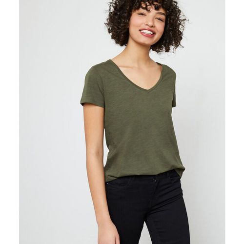 Camiseta cuello en v de algodón orgánico - MARGOT - M - Verde - Mujer - Etam - Modalova