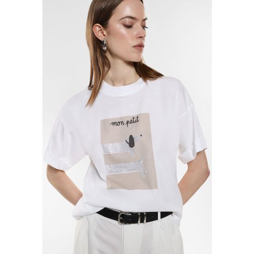 T-shirt oversize fantasia stampata in puro cotone con strass - Imperial - Modalova