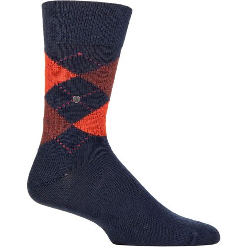 Mens 1 Pair Preston Extra Soft Feeling Argyle Socks Navy / Orange 6.5-11 Mens - Burlington - Modalova