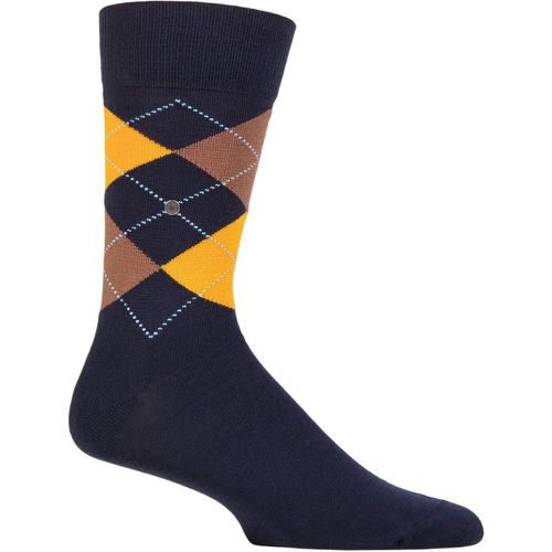 Mens 1 Pair Edinburgh Virgin Wool Argyle Socks Navy / Yellows 11-14 Mens - Burlington - Modalova