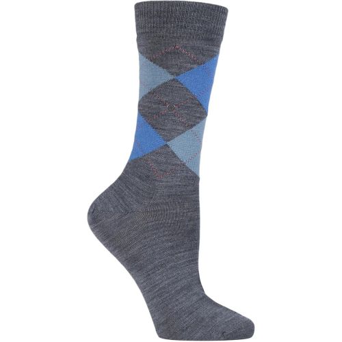 Pair Charcoal / Blue Marylebone Argyle Wool Socks Ladies 3.5-7 Ladies - Burlington - Modalova