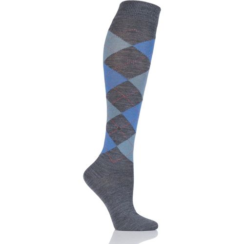 Ladies 1 Pair Marylebone Argyle Wool Knee High Socks Charcoal / Blue 36-41 - Burlington - Modalova