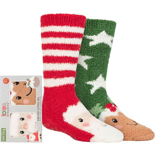 Boys and Girls 2 Pair Chunky Christmas Novelty Slipper Socks with Pom Pom Detail Santa / Pudding 2-3 Years - Totes - Modalova