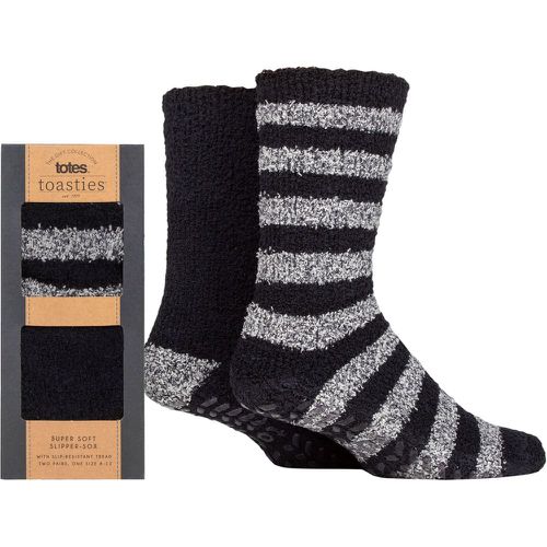 Mens 2 Pair Twin Super Soft Stripe and Plain Slipper Socks 8-12 Mens - Totes - Modalova