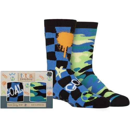 Boys 2 Pair Originals Novelty Slipper Socks Football / Camo 7-10 Years - Totes - Modalova