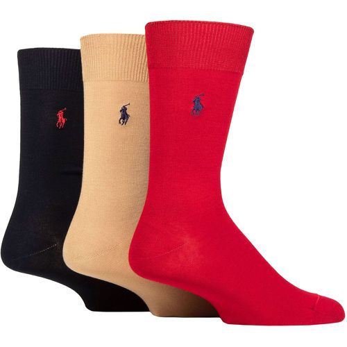 Mens 3 Pair Mercerized Cotton Flat Knit Plain Socks Red / Camel / Navy Â 5-8 Mens - Ralph Lauren - Modalova