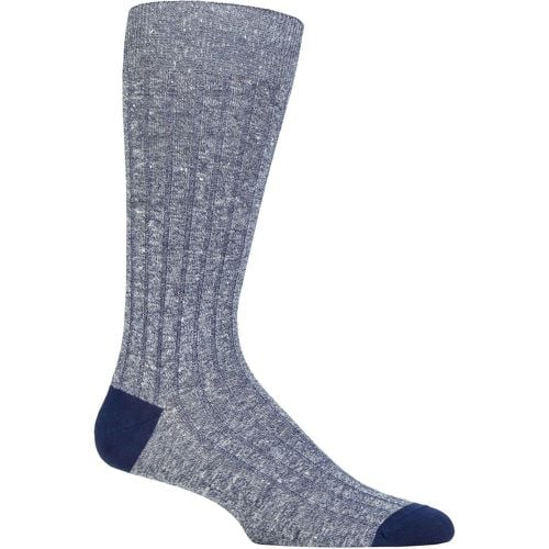 Mens 1 Pair Hamada Cotton and Linen Blend Socks Indigo 7.5-9.5 Mens - Pantherella - Modalova
