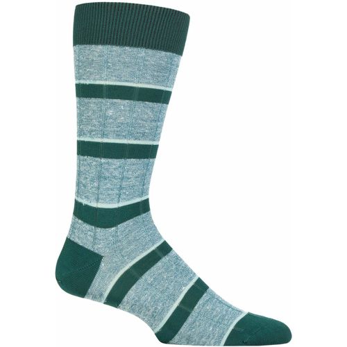 Mens 1 Pair Samarkand Linen Blend Striped Ribbed Socks Teal 10-12 Mens - Pantherella - Modalova