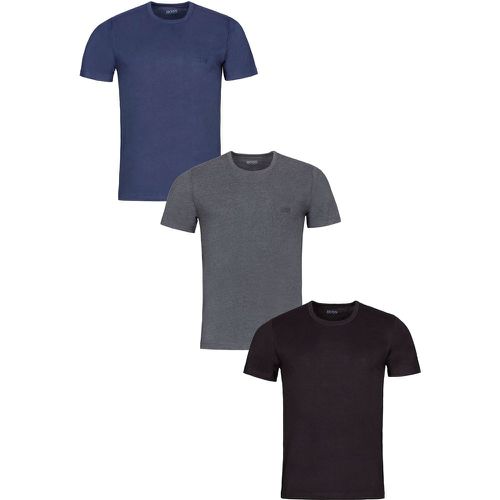Mens 3 Pack BOSS Plain Cotton Stretch Round Neck T-Shirts Navy / Charcoal / Black L - Hugo Boss - Modalova