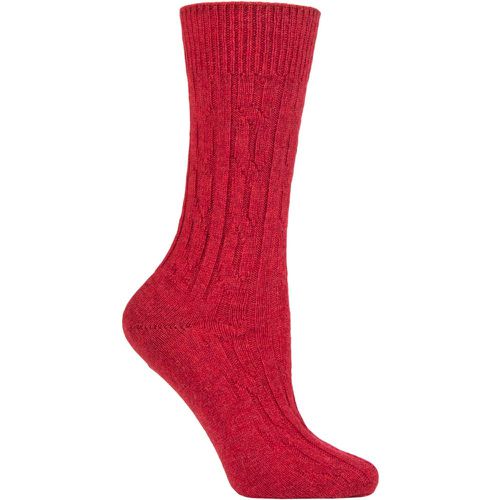 Women's 1 Pair 100% Cashmere Cable Knit Bed Socks Raspberry 4-8 Ladies - SOCKSHOP of London - Modalova