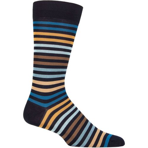Mens 1 Pair Kilburn Striped Cotton Lisle Socks Navy / Turquoise 10-12 Mens - Pantherella - Modalova