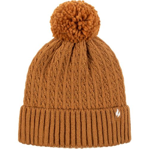 Women's 1 Pack Ellery Cable Turnover Cuff Pom Pom Hat Mustard One Size - Heat Holders - Modalova