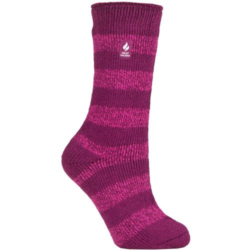 Women's 1 Pair SOCKSHOP 2.3 TOG Patterned Thermal Socks Tuscany Chunky Stripe Deep Fuchsia / Berry 4-8 Ladies - Heat Holders - Modalova