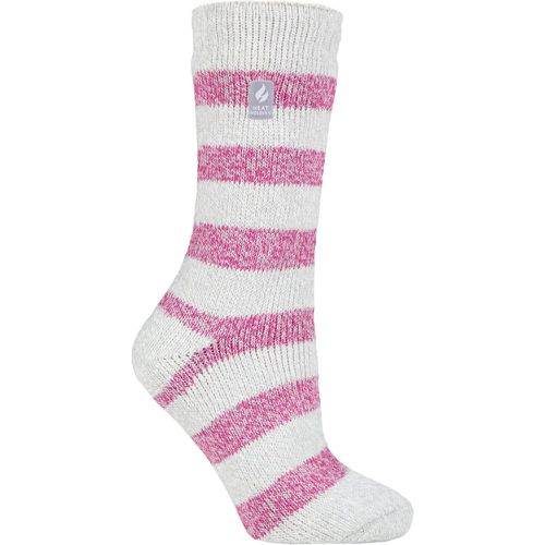 Ladies 1 Pair SOCKSHOP 2.3 TOG Patterned Thermal Socks Tuscany Chunky Stripe Light Grey / Berry 4-8 Ladies - Heat Holders - Modalova