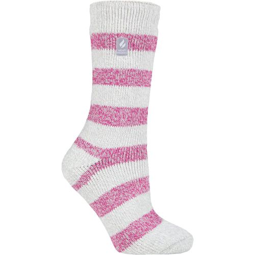 Women's 1 Pair SOCKSHOP 2.3 TOG Patterned Thermal Socks Tuscany Chunky Stripe Light Grey / Berry 4-8 Ladies - Heat Holders - Modalova