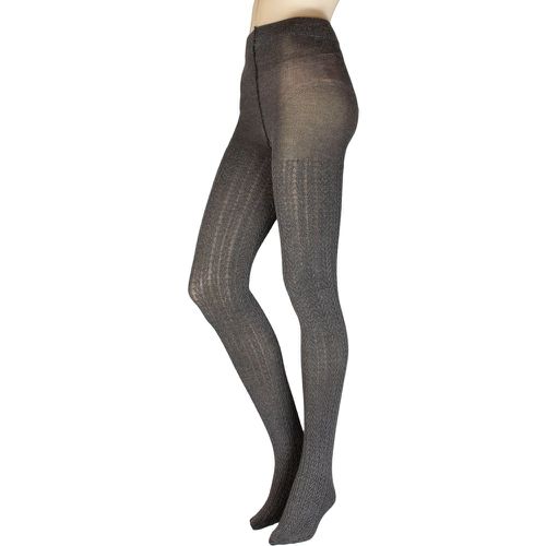 Ladies 1 Pair Chunky Cable Knit Tights Charcoal S-M - Charnos - Modalova