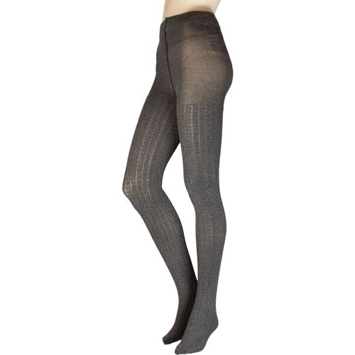 Women's 1 Pair Chunky Cable Knit Tights Charcoal S-M - Charnos - Modalova