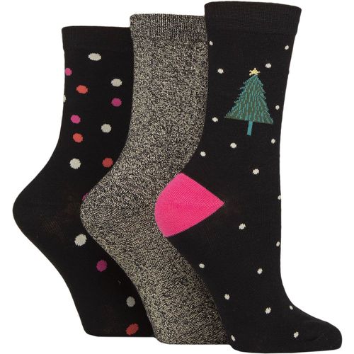 Ladies 3 Pair Caroline Gardner Christmas Patterned Cotton Socks Black Tree/ Glitter / Spot 4-8 - SockShop - Modalova