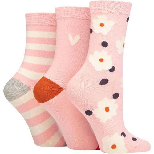 Ladies 3 Pair Patterned Cotton Socks Flower and Spot 4-8 Ladies - Caroline Gardner - Modalova