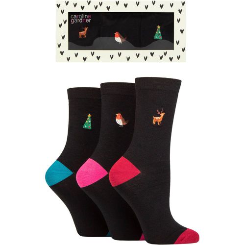 Ladies 3 Pair Flat Christmas Gift Boxed Embroidered Socks Assorted 4-8 Ladies - Caroline Gardner - Modalova