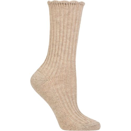 Ladies 1 Pair Charnos Rib Scallop Top Cosy Wool Socks Beige One Size - SockShop - Modalova